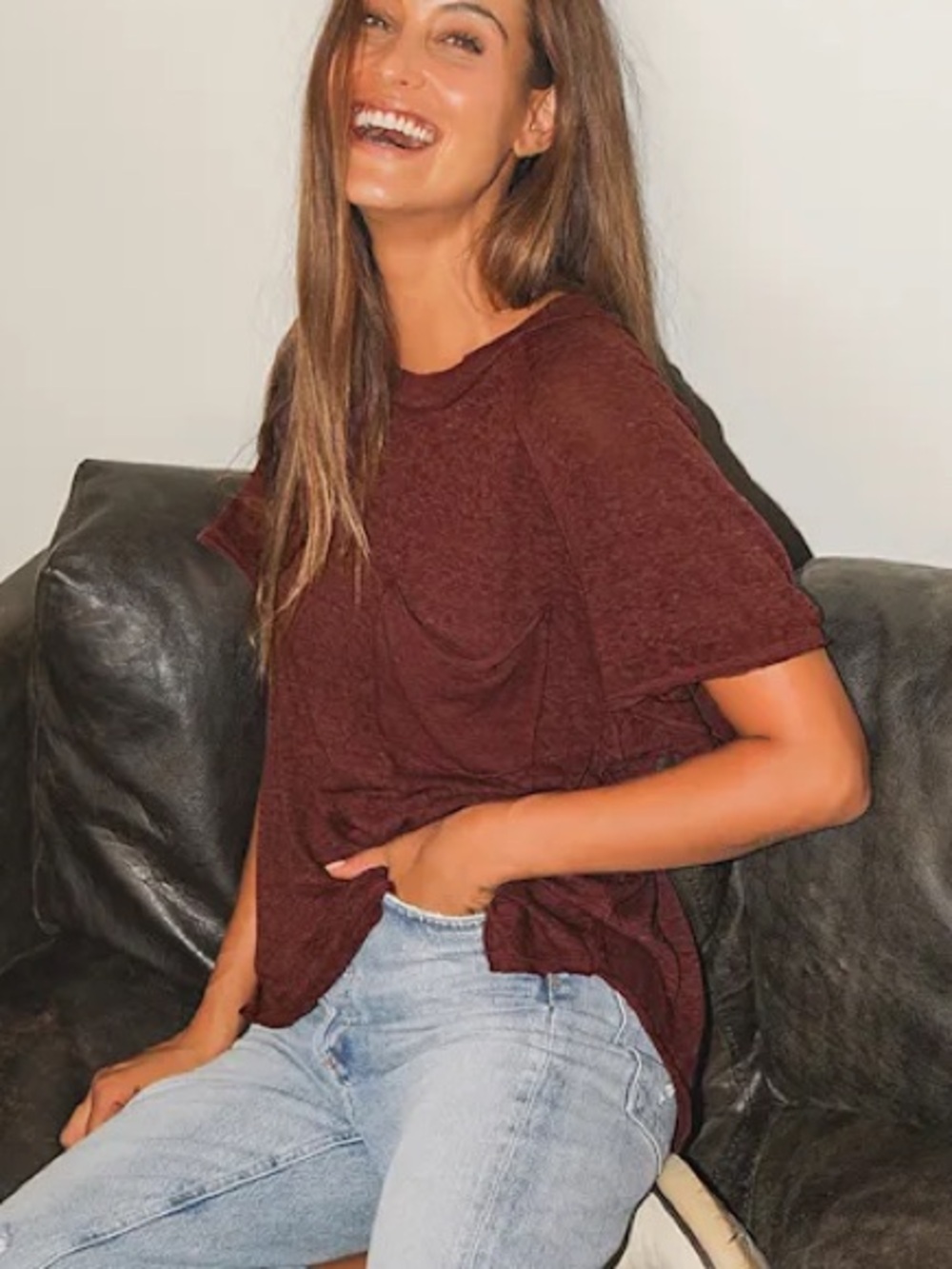 Free People Kyoto maroon oversized tee